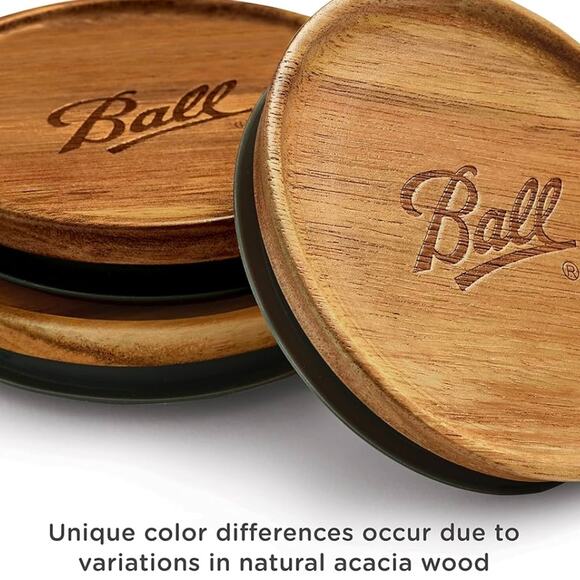 NIB BALL Jar Acacia Wood Storage Lids 5 Pack Regular Mouth High Quality - Picture 3 of 10